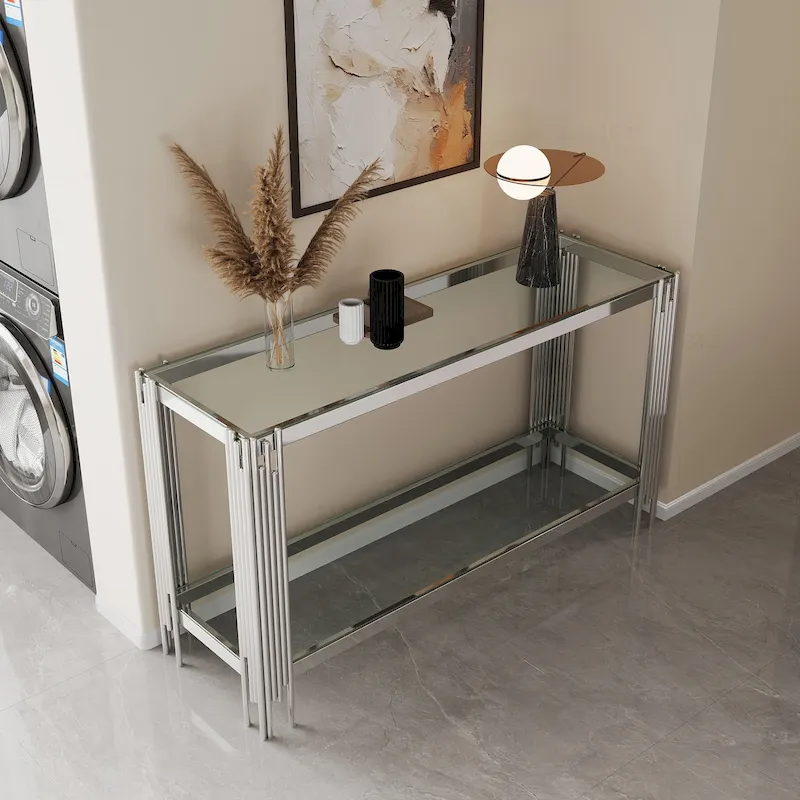 Sophisticated Double-Layer Tempered Glass Console Table