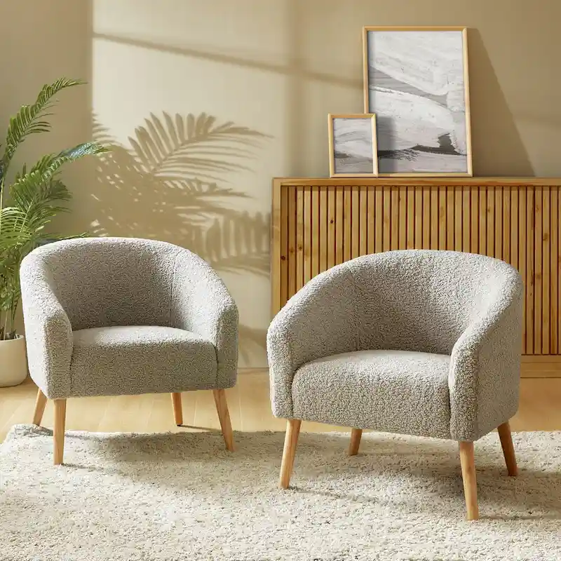 Sheila Modern 30 W Boucle Armchair with Solid Wood Legs Set of 2 by HULALA HOME