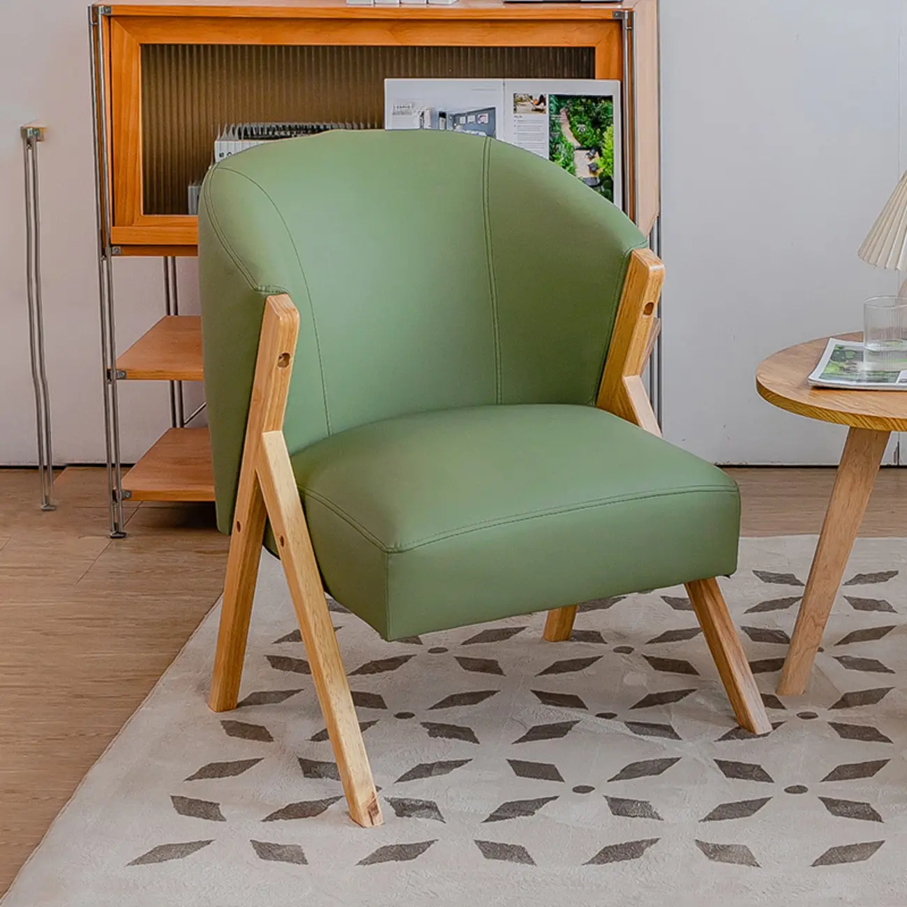 Glam Grey Fabric Accent Chair with Wooden Legs for Living Room
