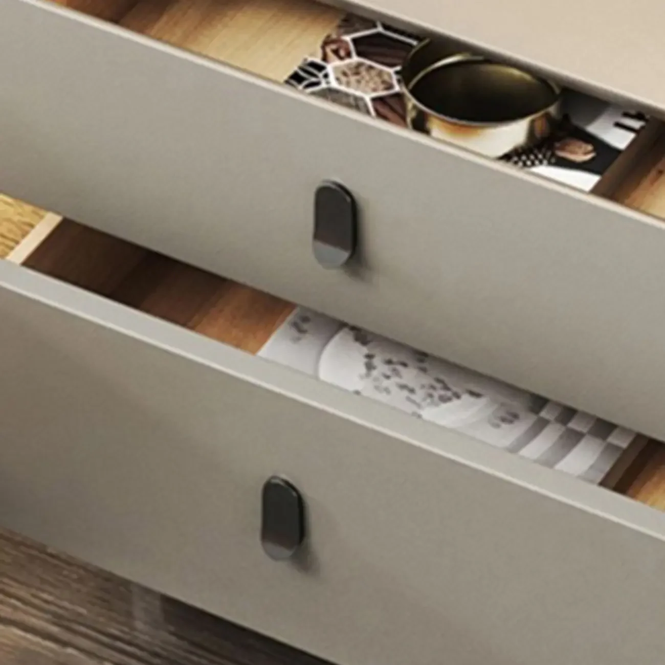 Freestanding Leather Arched Edge White Nightstand with Drawers