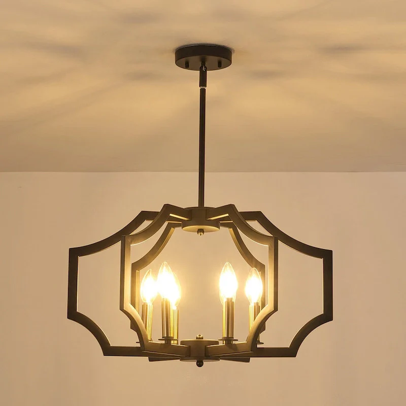 6-L Lantern Industrial Adjustable Metal Pendant Light Kitchen Island Chandelier - 11.8 x 21.3  - N/A