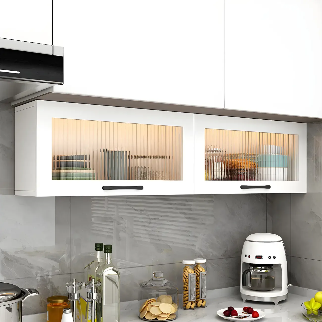 Kitchen White Wood Wall-Mounted Storage China Cabinets