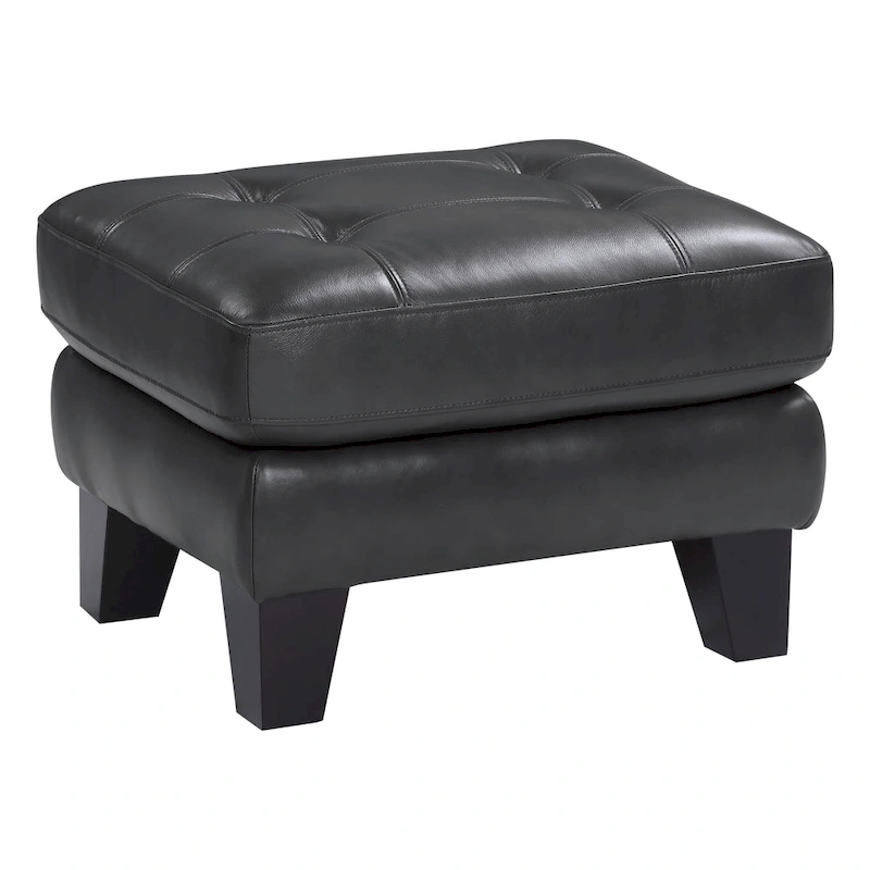 Sofy 27 Inch Ottoman, Dark Gray Top Grain and Faux Leather, Solid Wood