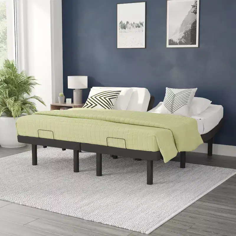 Emma and Oliver Custom Adjustable Bed Base with Motorized Dual Head and Foot Incline and Quick and Easy Assembly