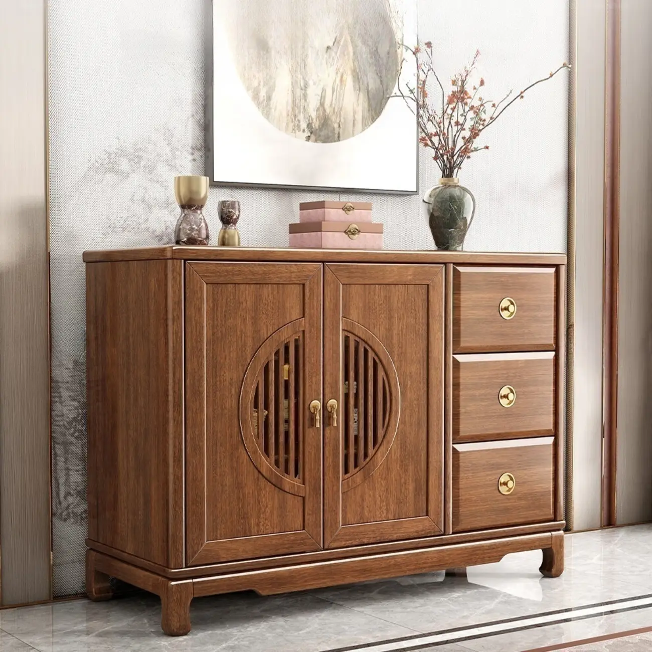 Traditional Wooden Sideboard with Cabinet & Drawer in Walnut