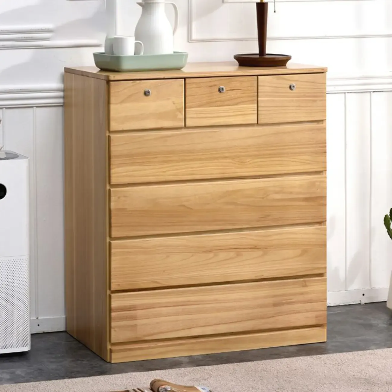 Modern Natural Wooden Double Dresser with 5-Drawers