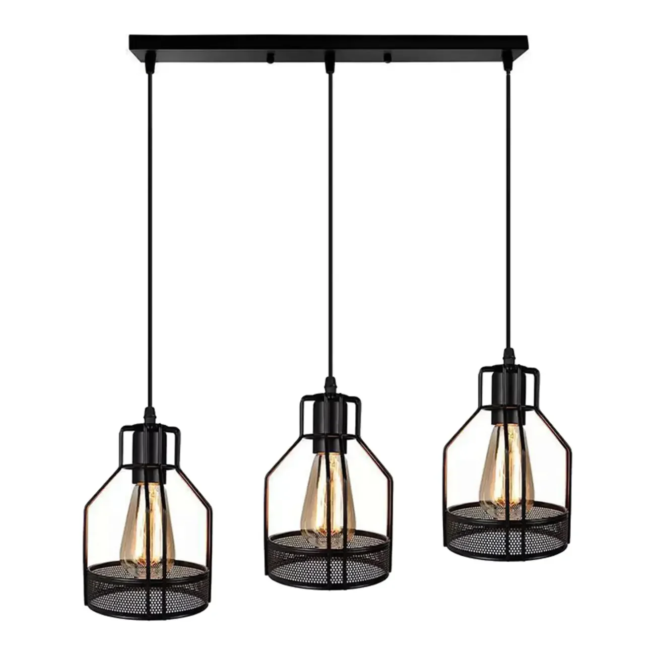 Industrial 4-Light Black Metal Bottle Pendant Light