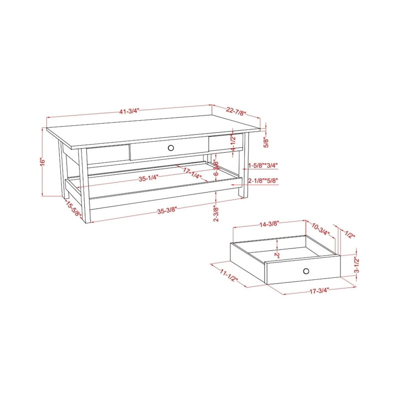 DH BASIC Transitional Rubberwood 3-Piece Open-Shelf Coffee Table and End Table Set with Drawer by Denhour