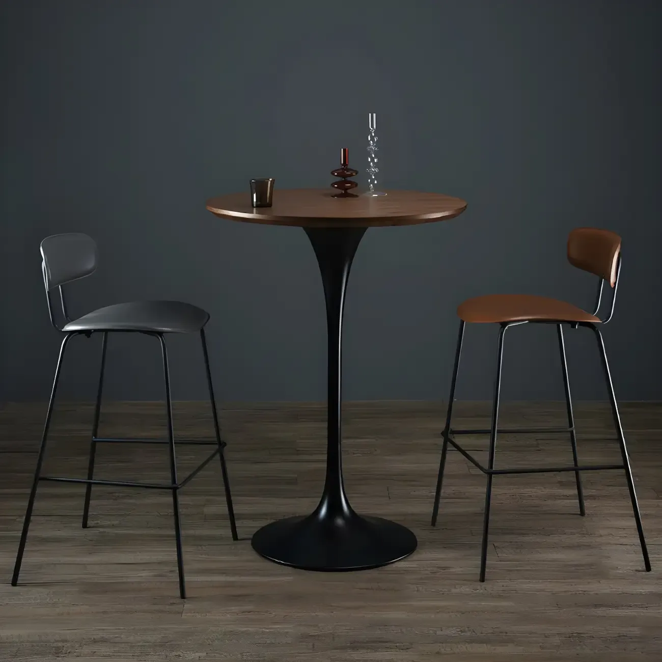 Round Glam Brown Gold Metal Tulip Base Bar Tables