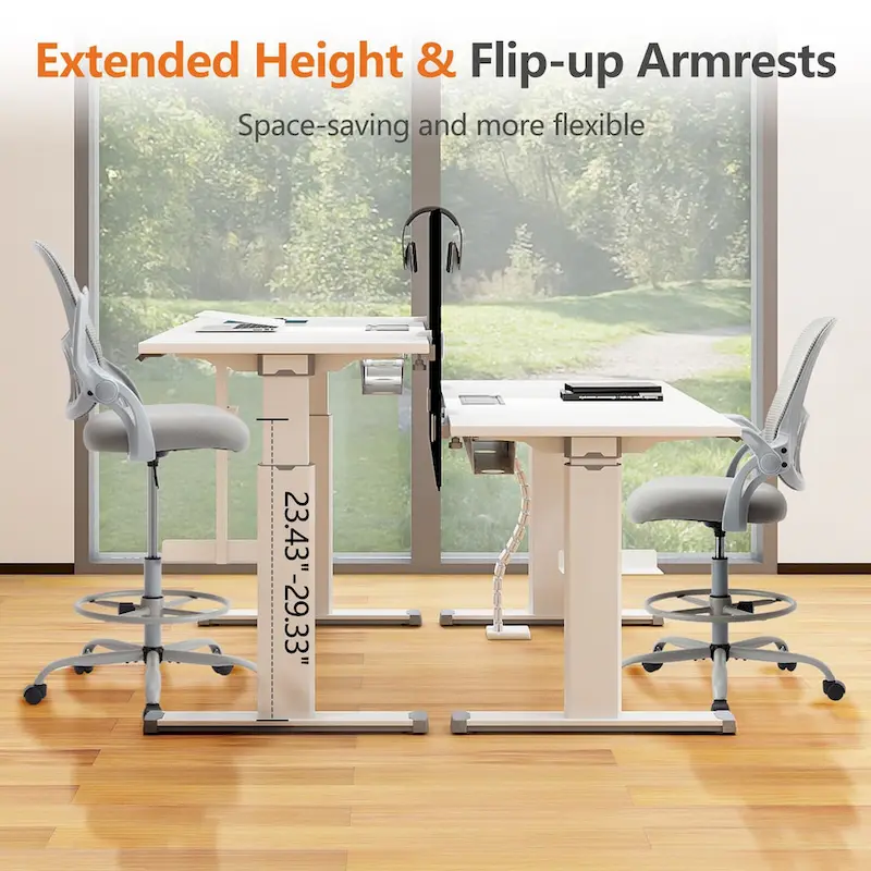 Drafting Tall Office Ergonomic High Desk Chair with Flip-up Armrests