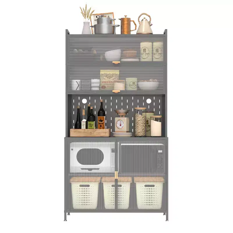 Tall Cabinet with Anti-Tip Design, Pantry Cabinet with 6 Level Flip Doors and Pegboard, Cabinet for Kitchen, Dining Room, Living Room