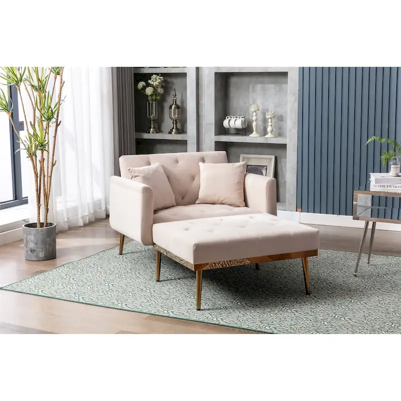 Velvet Upholstered Tufted Living Room Sleeper Sofa Chair With Rose Golden feet