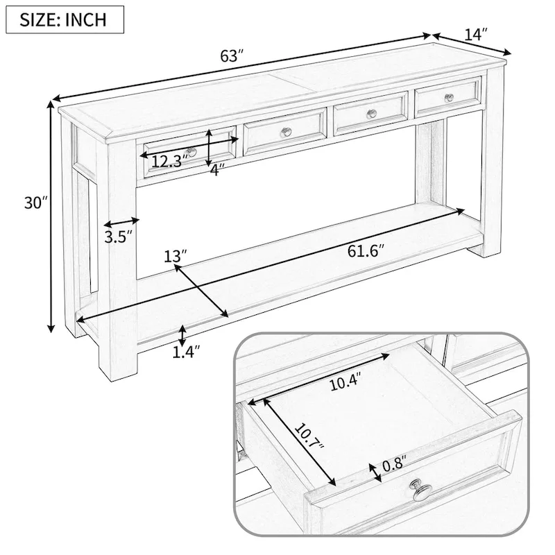 Console Table/Sofa Table with Storage Drawers and Bottom Shelf for Entryway Hallway