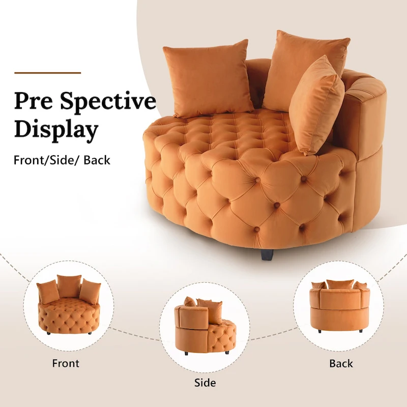 Velvet Modern Leisure Big Classical Barrel Chair with 2 Pillows