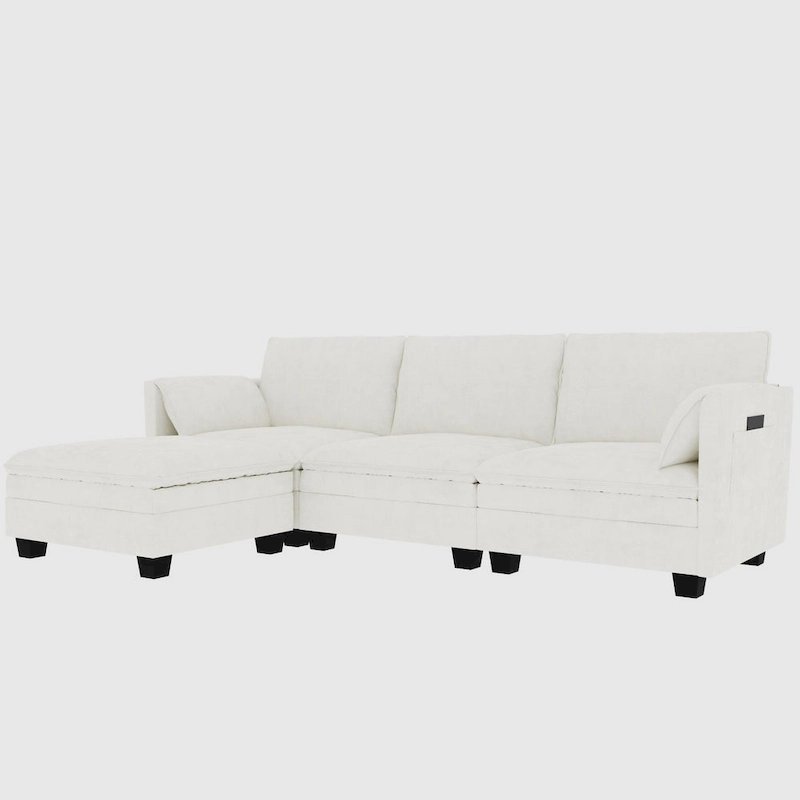Christopher Knight Home - Noah Large 3-Seater L-Shaped Sofa with Movable Ottoman and Armrest Pockets, Fabric Upholstery