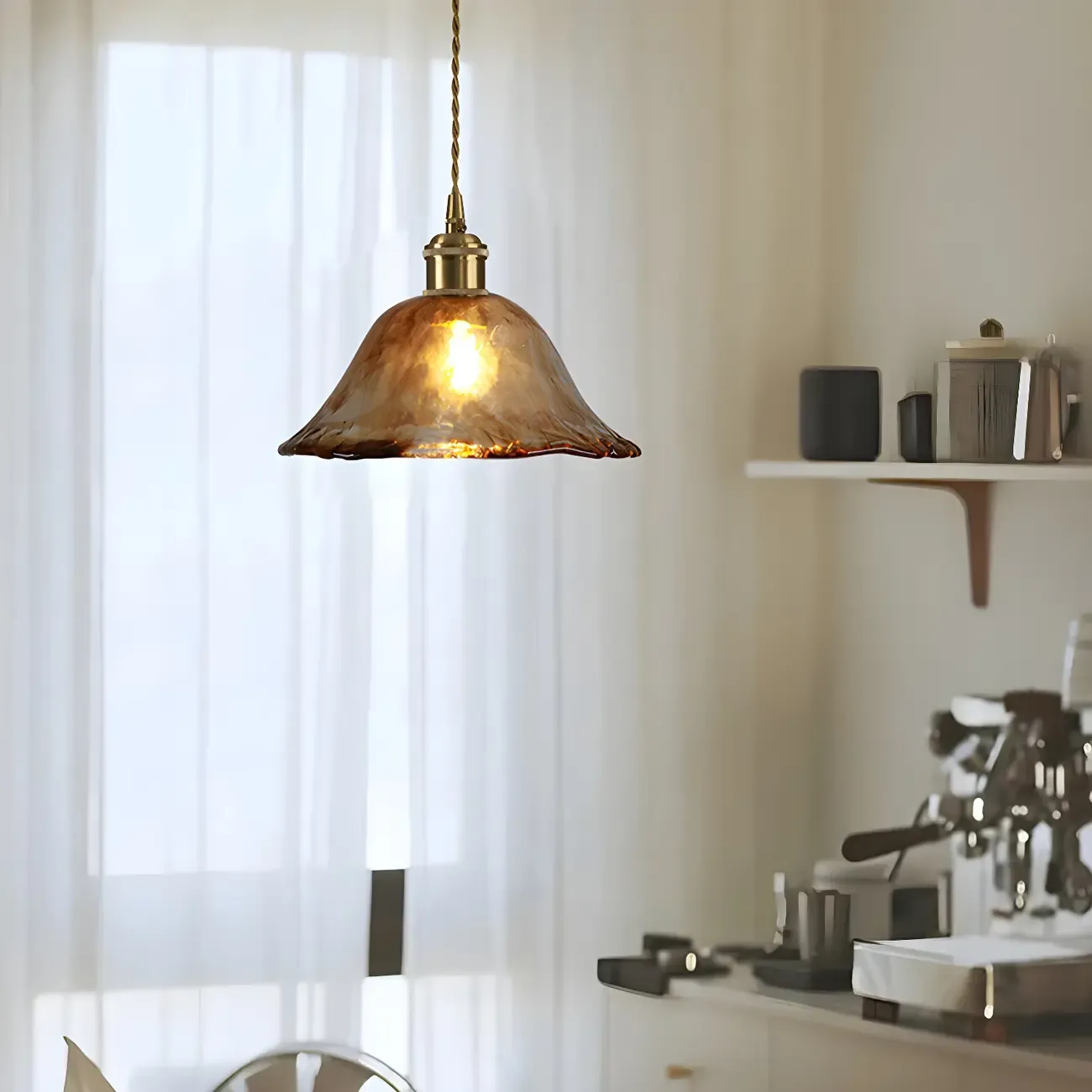 Adjustable Amber Glass Geometric Kitchen Pendant Lighting