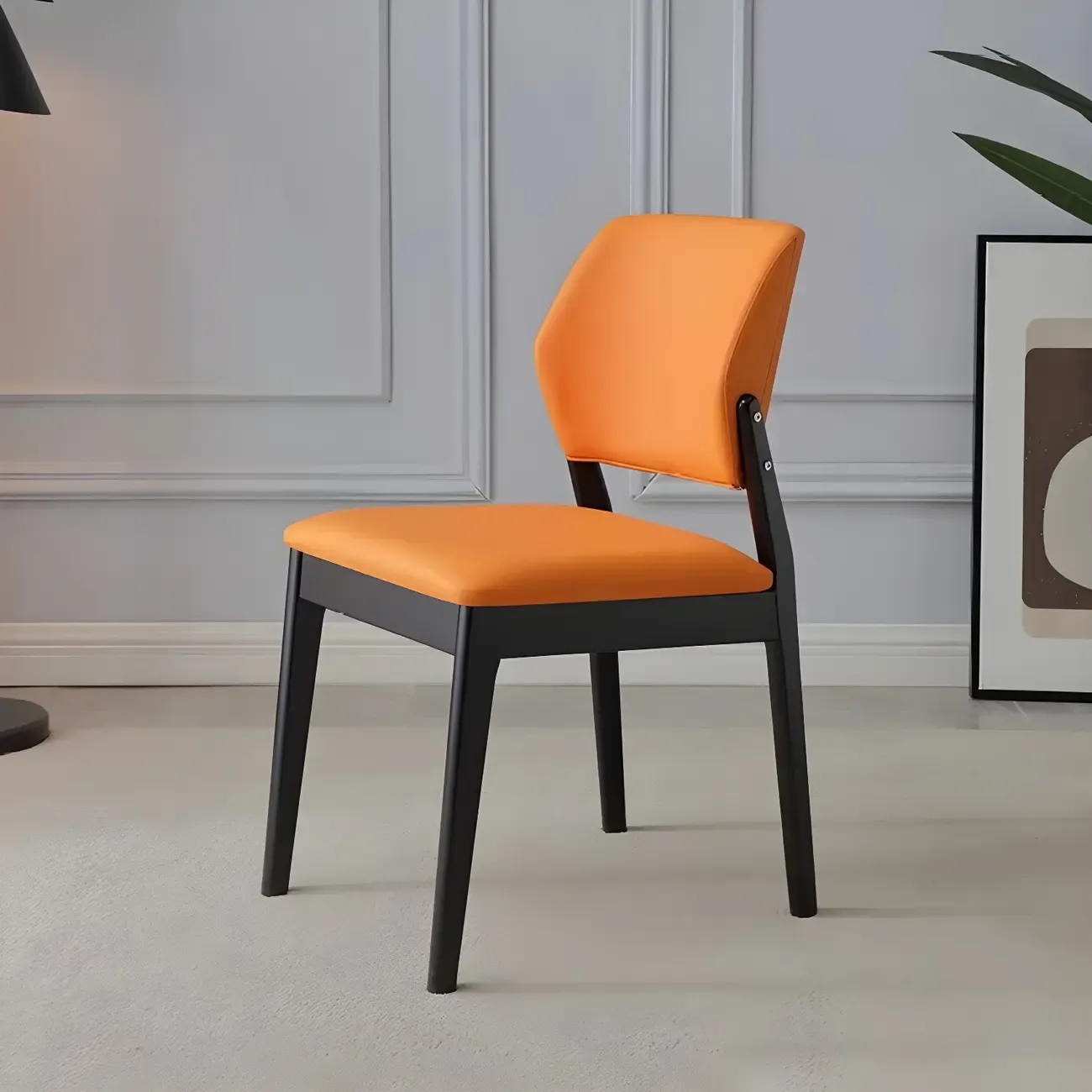 Modern Wood Faux Leather Beige Low Back Dining Chair