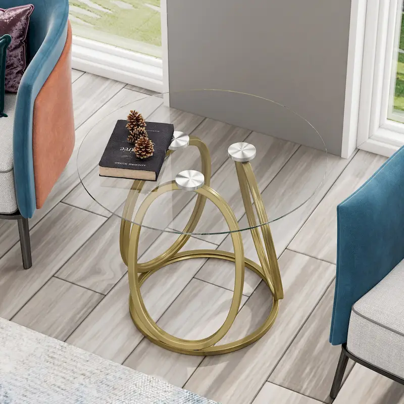 Glass Side Table with Metal Frame