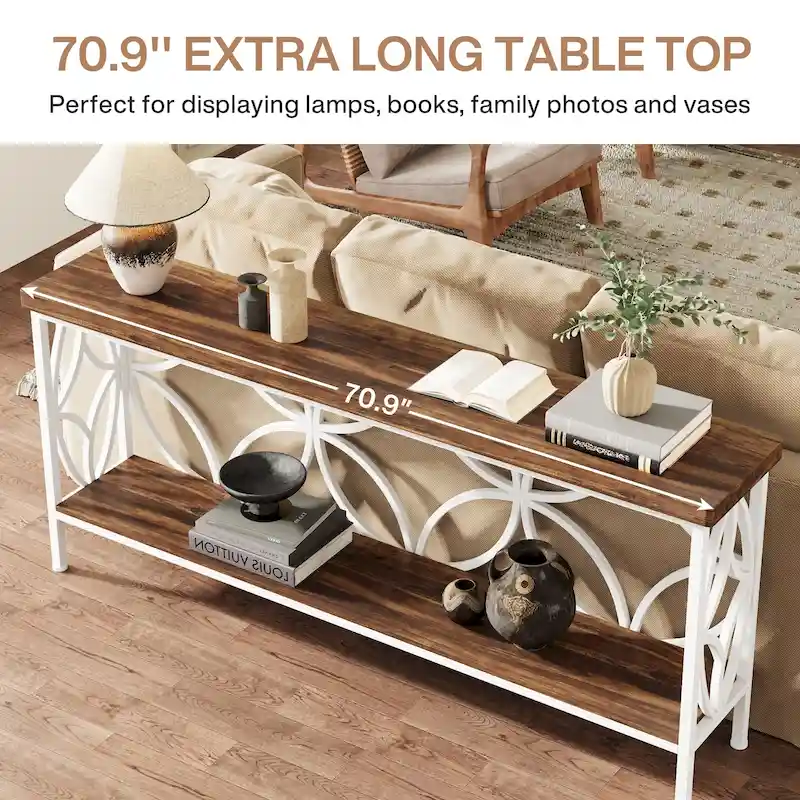 70.9 Inch Long Sofa Table, Industrial Console Table - 70.9 L  11.8 W  31.9 H