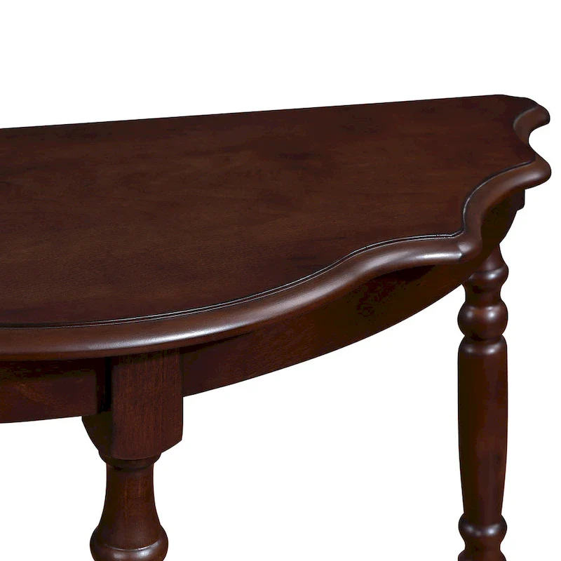 42 Retro Circular Curved Half-Moon Console Table with Cloud Design Top and Open Shelf Solid Wood Frame and Legs