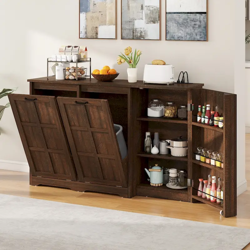 Double Tilt Out Trash Cabinet Kitchen Island with Storage