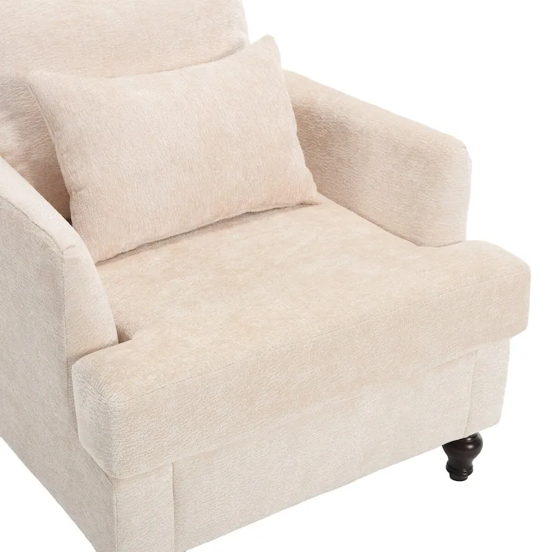 Chenille Single Sofa Chair, Upholstered Accent Chair with Soft Pillow, Mid Century Modern Reading Armchair