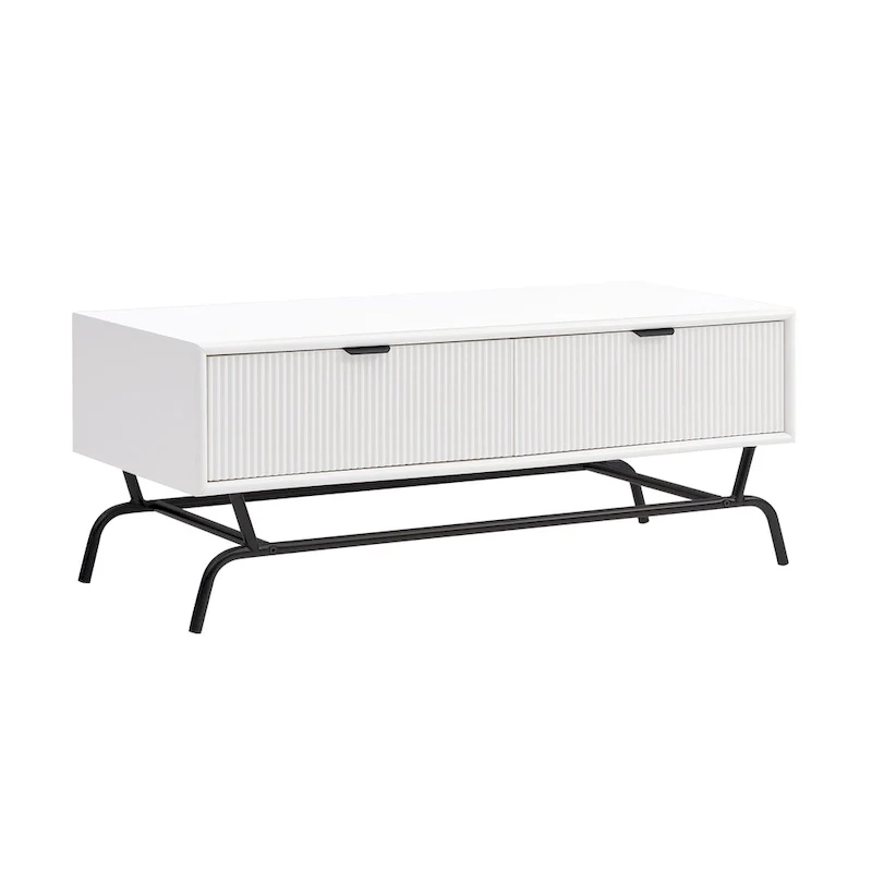 DH BASIC Modern 42-inch 2-Drawers Coffee Table with Metal Legs by Denhour