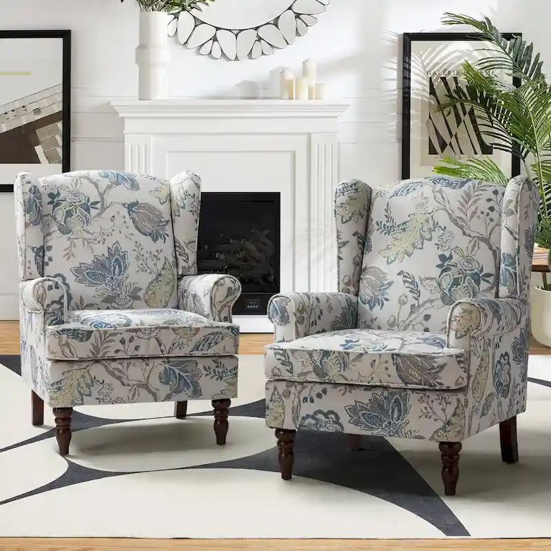 Epimethis Traditional Fabric Accent Armchair with Turned Legs Set of 2 by HULALA HOME