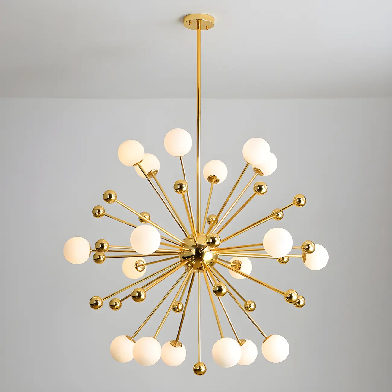 Modern Gold Sphere Sputnik Chandelier with White Glass Shade
