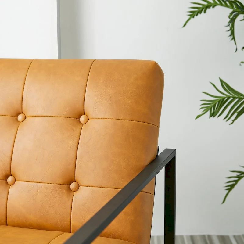 Glitzhome 29.50W Mid-Century PU Leather Tufted Accent Chair - 29.5W x 30.5H x 29.25D