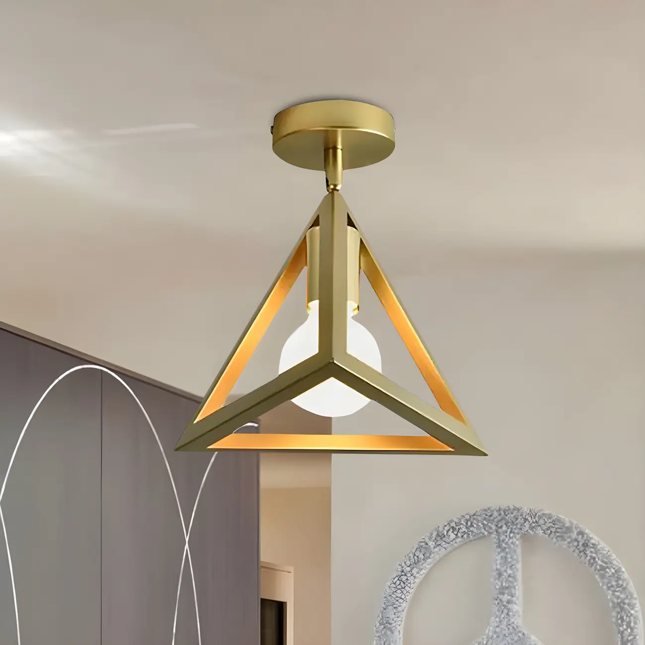 Industrial Brass Dome Semi Flush Metal Ceiling Light