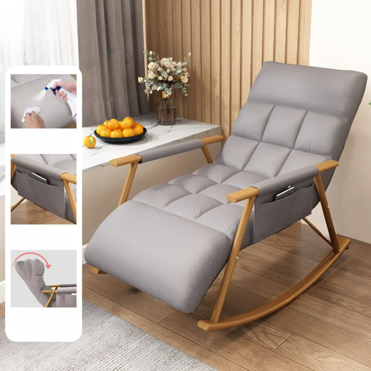 Modern Metal Track Arms Upholstered Rocking Chair