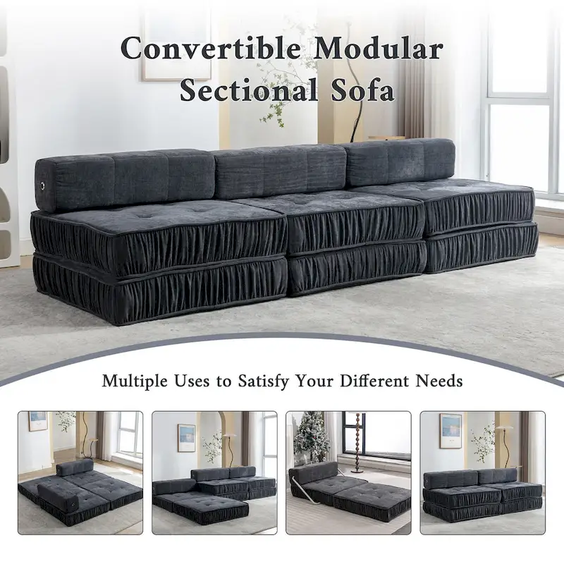 Convertible Sofa Bed,Modern Chenille Upholstered Sleeper Chair