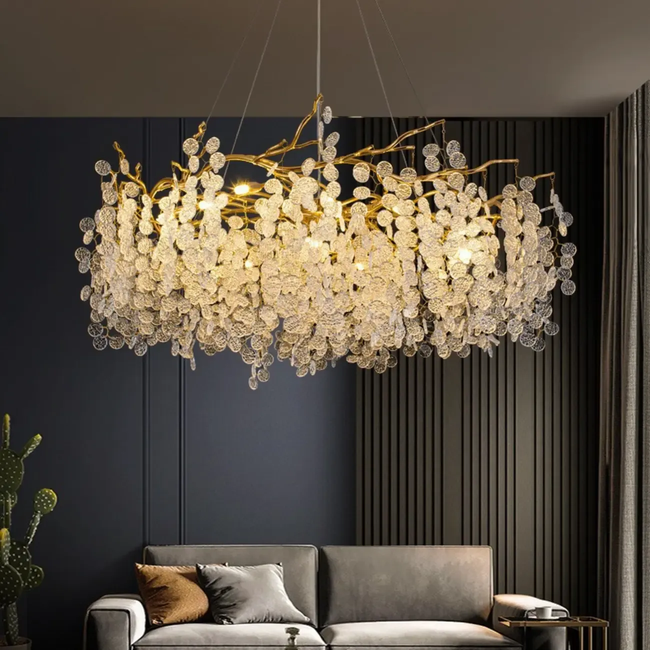 Elegant Golden Branch Glass Pendant Chandelier
