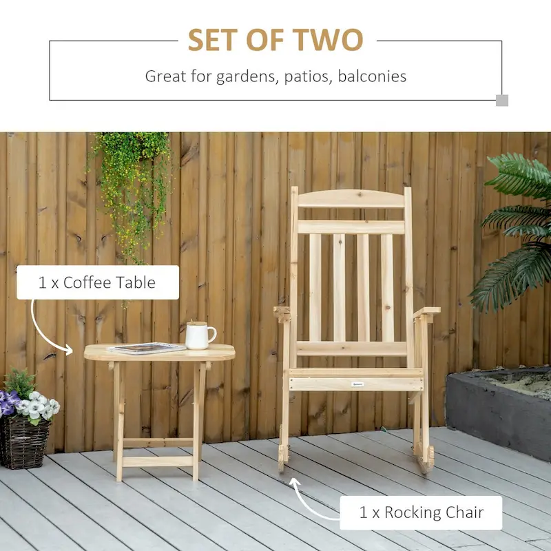 Outdoor 2 Pieces Bistro Set,Wooden Rocking Chair Set with Rocking Chair and Portable Side Table