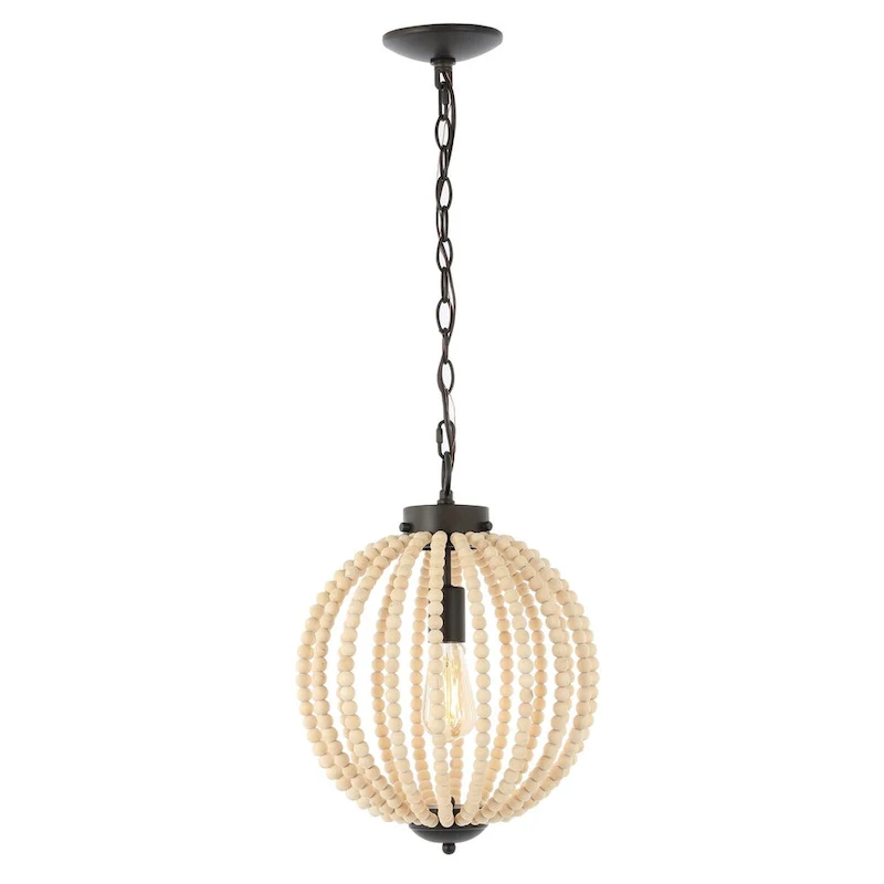 Alba 12.5  1-Light Rustic Bohemian Iron/Wood Bead LED Pendant, Oil Rubbed Bronze/Brown by JONATHAN Y