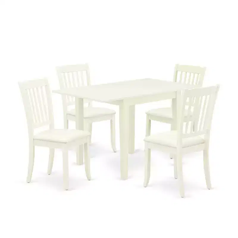 HomeStock 5-Pc Linen White Finish Solid Wood Top - Dining Room Set - Seats 4