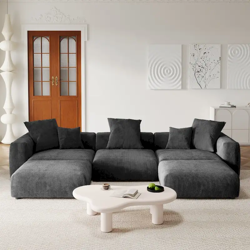 141.73 U-shape Corduroy Modular Sofa, Large Size Comfy Couch Sofa