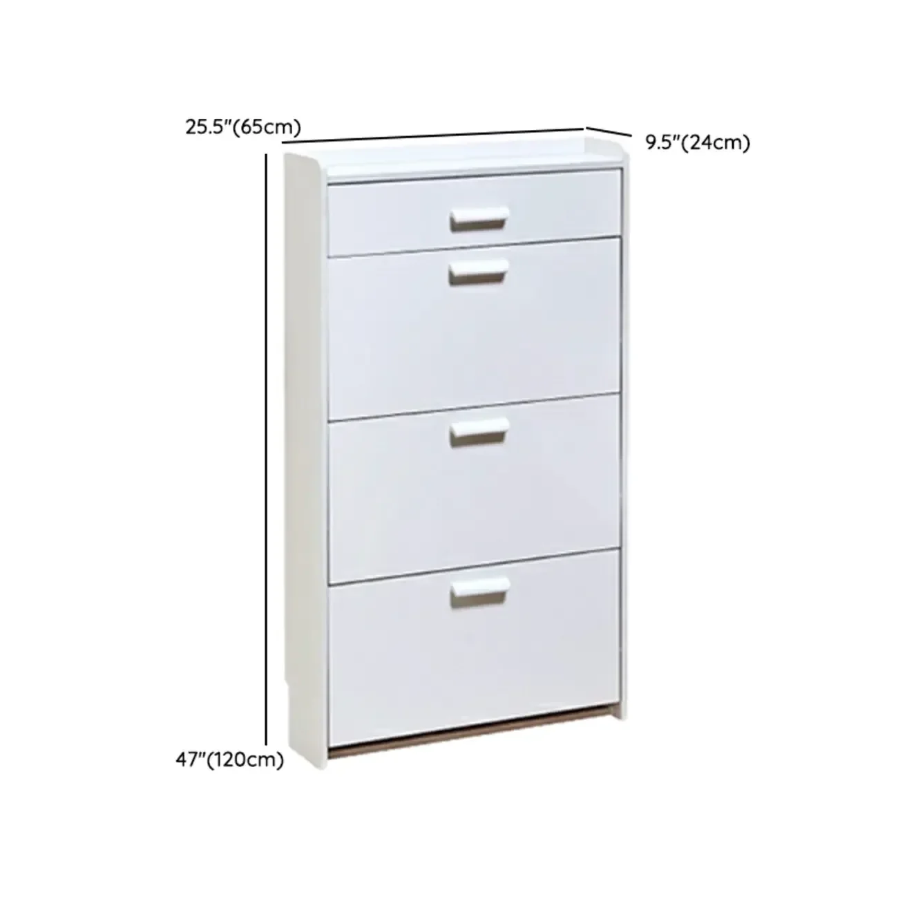 Narrow Wall-Mounted White Shoe Cabinet with Drawers