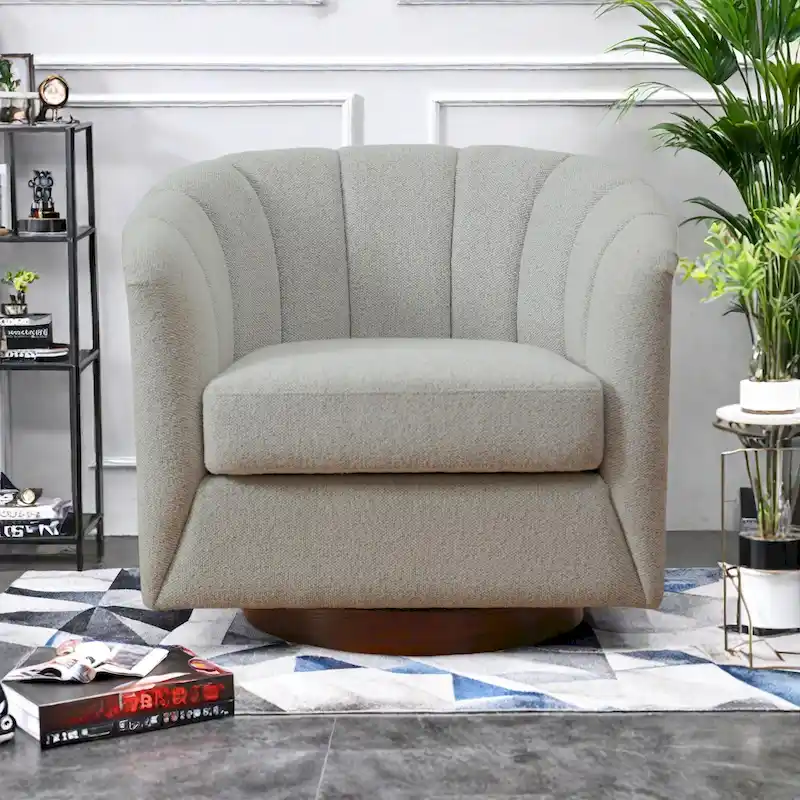 Fabric Swivel Chair with 360 Rotation, Wooden Base and 350lb Weight Capacity