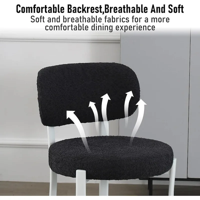 XINMICS Upholstered Modern Boucle Dining Room Chairs with White Metal Legs