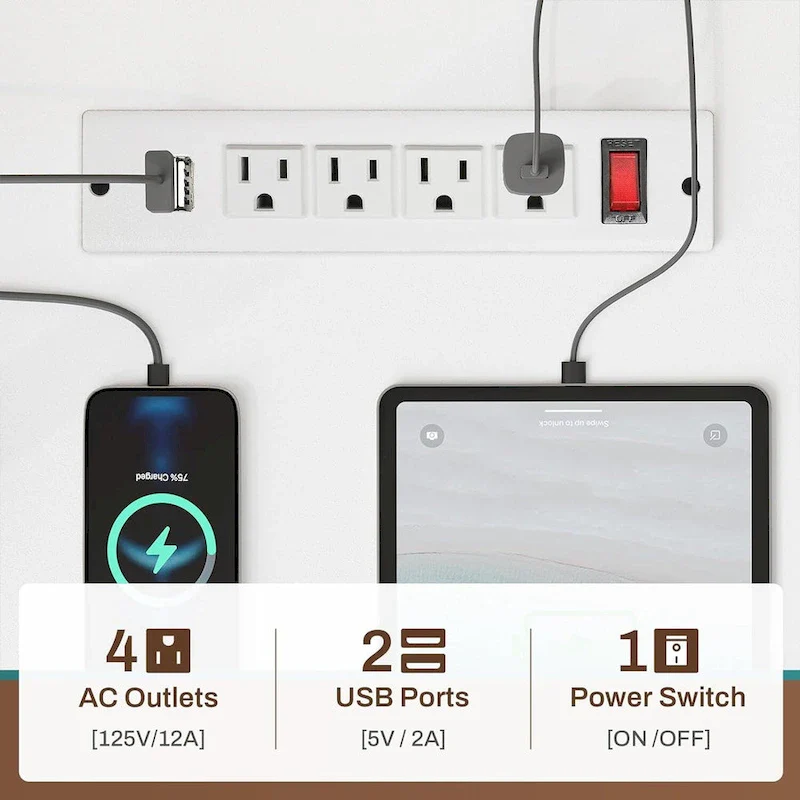 L Shaped Computer Desk Gaming Desk Keyboard Tray Power Outlets & LED