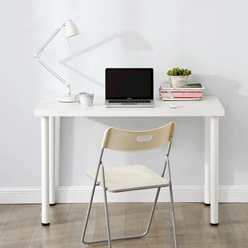 Minimalist Steel Leg Desk – White / Black, Single