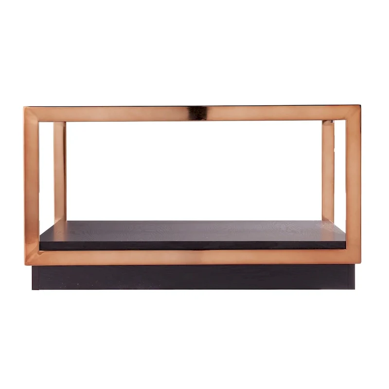 SEI Furniture Luna Transitional Square Metallic Coffee Table with Glass Top and Wood Base Shelf