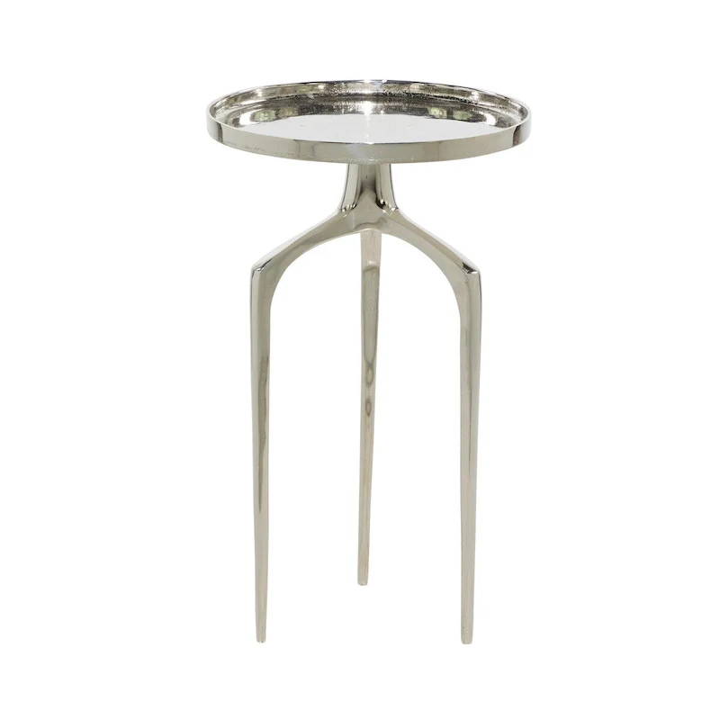 Aluminum Metal Tray Inspired Top Side End Accent Table with 3 Tripod Legs - Gold, Silver or Black - Roche River Decor