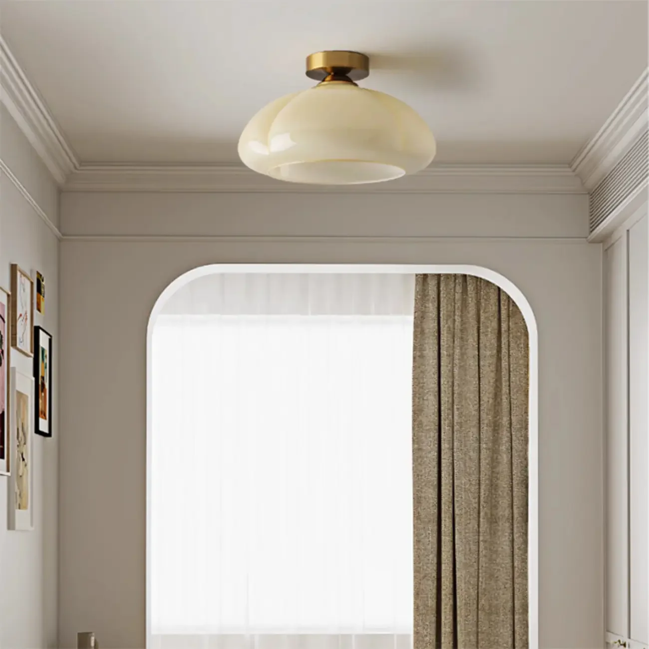 Mini Simplistic Milky Yellow Glass Dome Semi Flush Ceiling Light