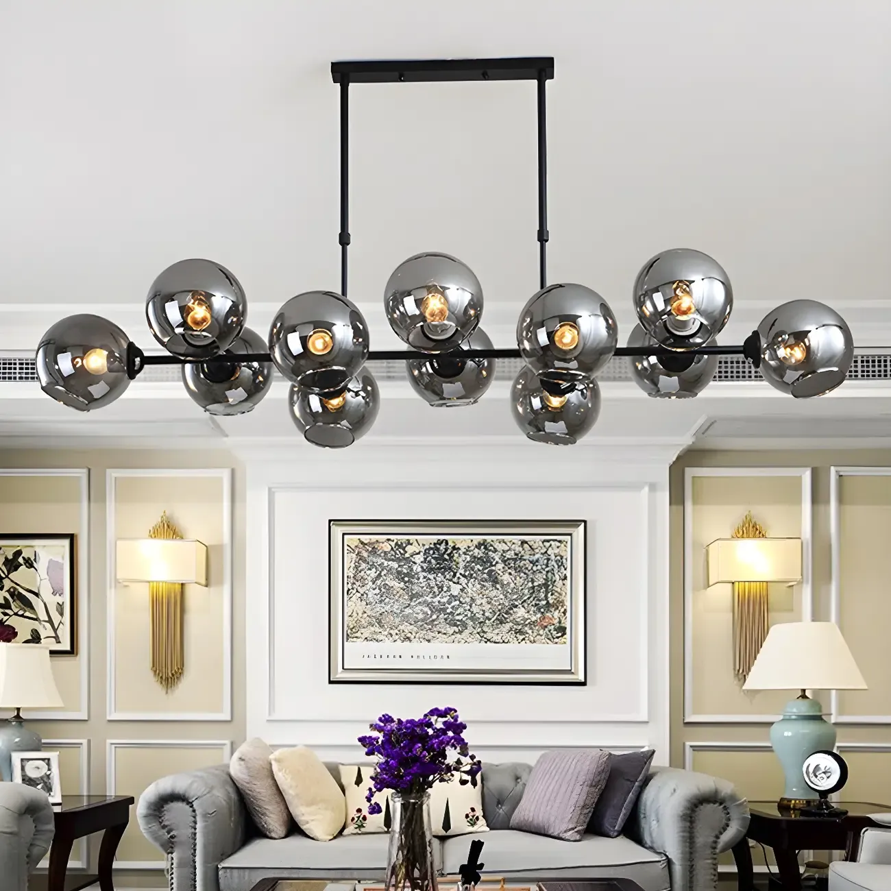 Colonial Black Glass Globe Island Pendant Light