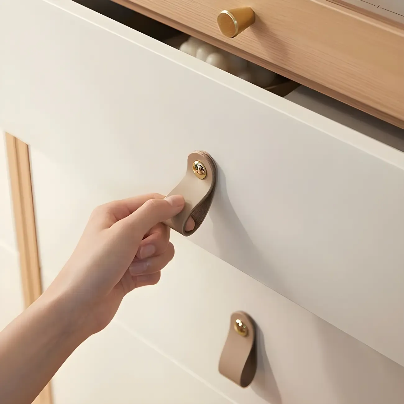 Durable Natural Finish Light Wood and Glass Drawers Dresser