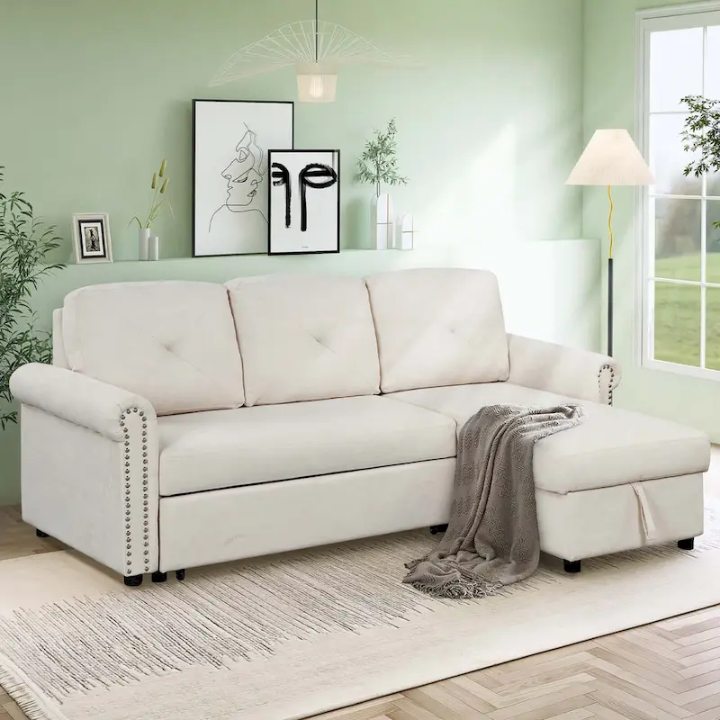 Classic and Cozy L-shape Pull-out Sleeper Sectional Sofa