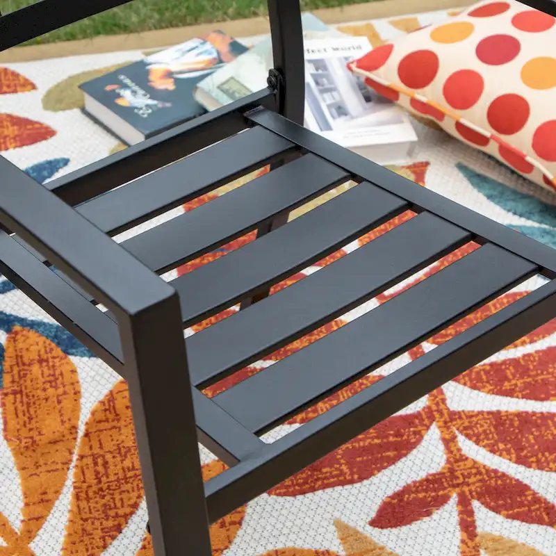 MAISON ARTS 5-piece Faux Wood Table and Metal Stackable Chairs Patio Set - 5-Pieces Sets